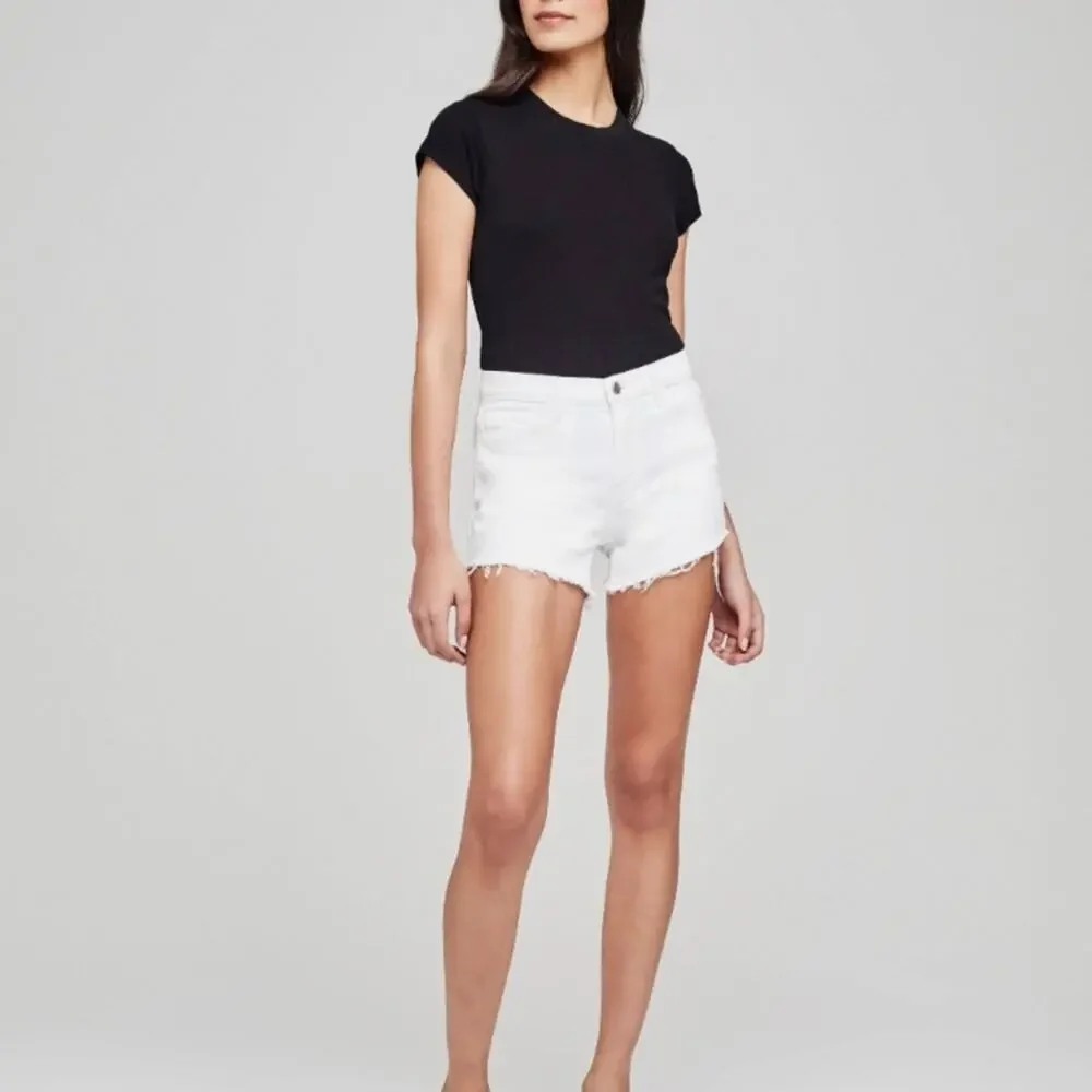 NWT L'AGENCE Ryland White High Rise Frayed Hem Denim Shorts Women's 2 - Picture 7 of 13